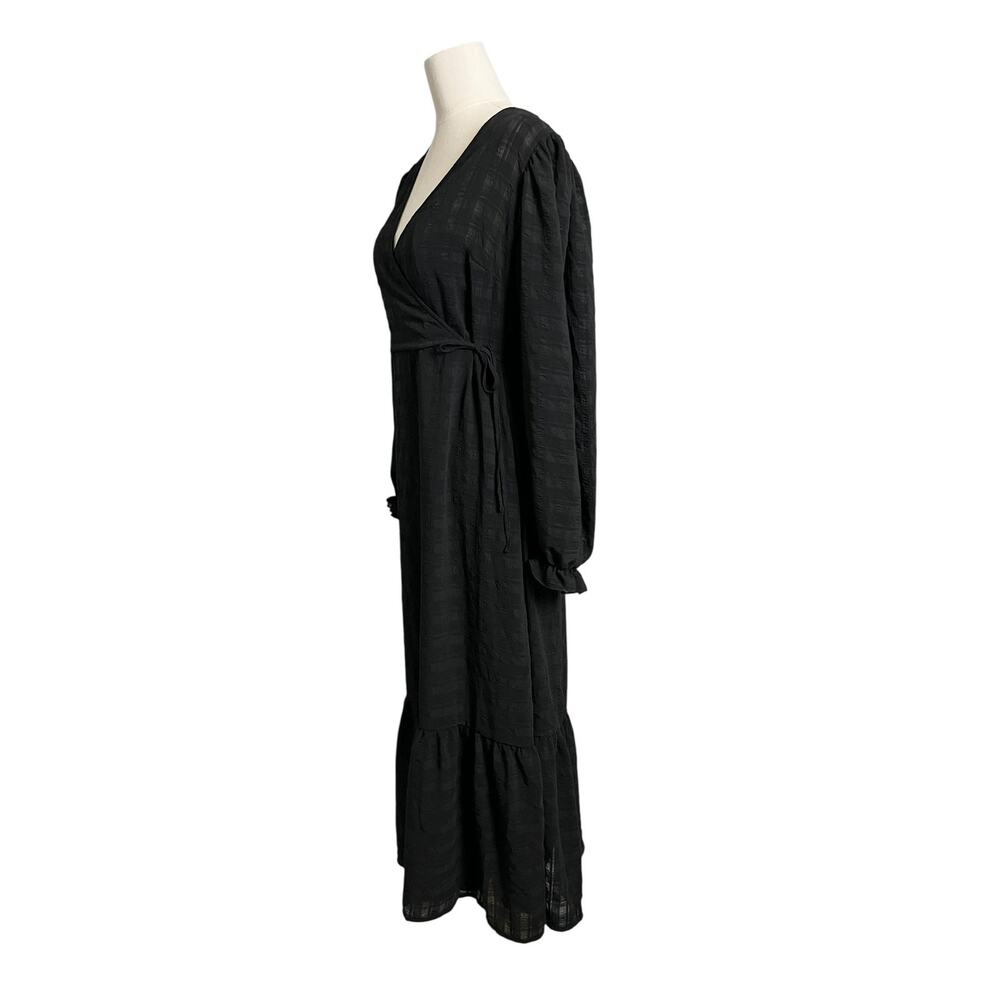 New Look Wrap Maxi Dress Womens 10 Black Long Sleeve Ruffle Hem Whimsigoth Boho - Picture 4 of 8